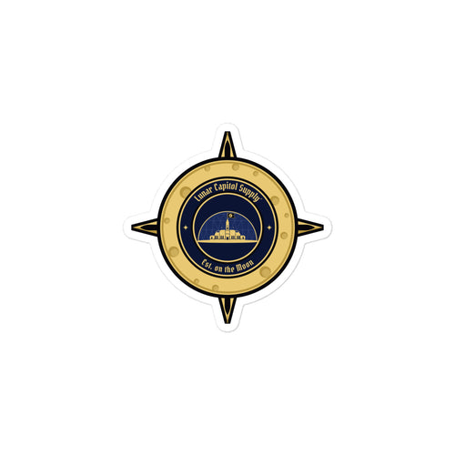 Lunar Capitol Dome Crest Sticker, 3 inch: the gold Lunar Capitol Supply dome compass crest as a kiss-cut vinyl sticker with a white border