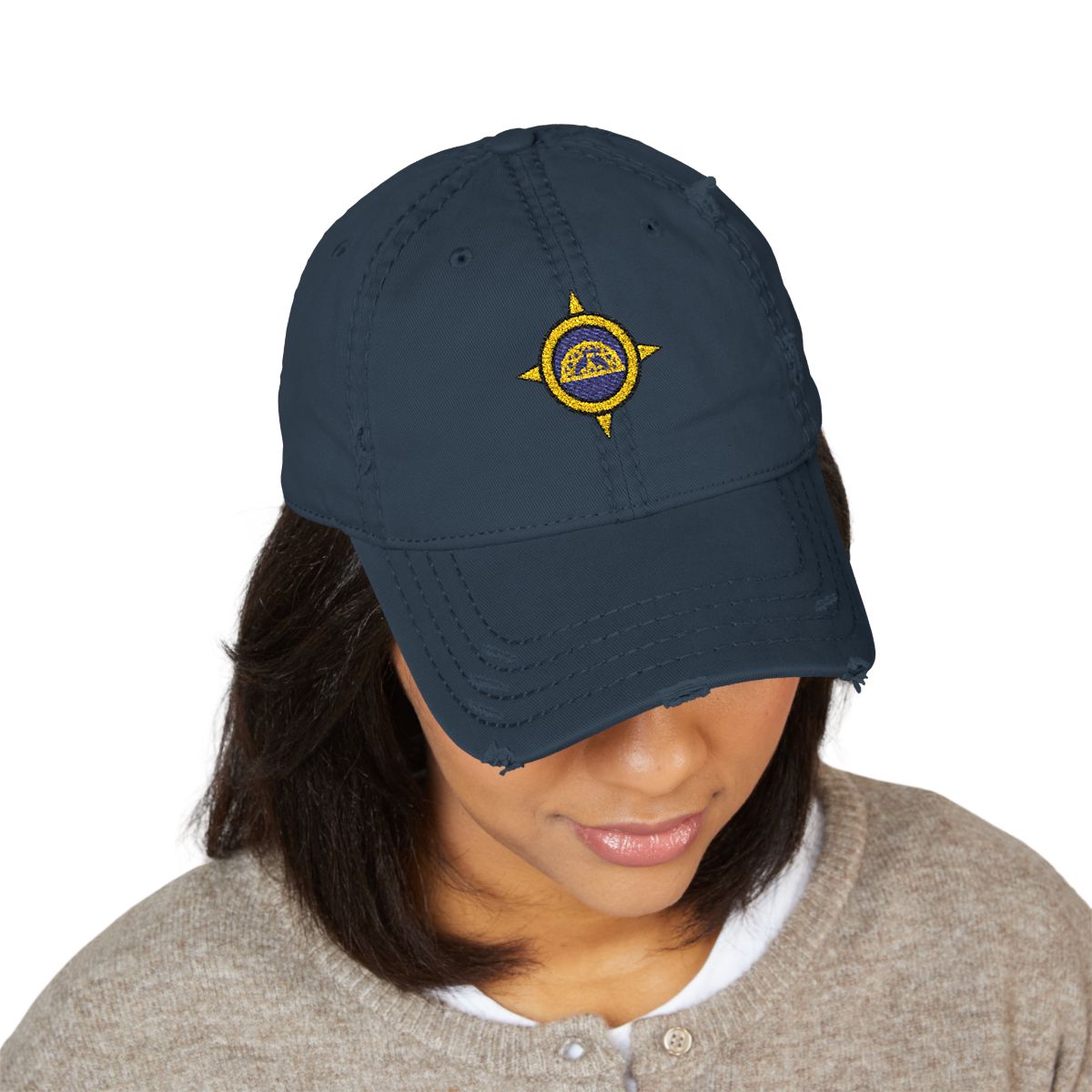 Lunar Capitol Embroidered Dad Hat – Navy, worn