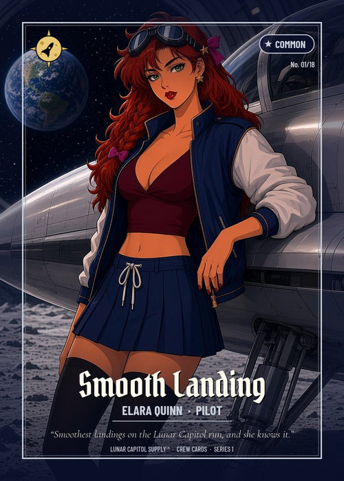 Lunar Crew trading card No. 01 Smooth Landing: Elara Quinn, Pilot