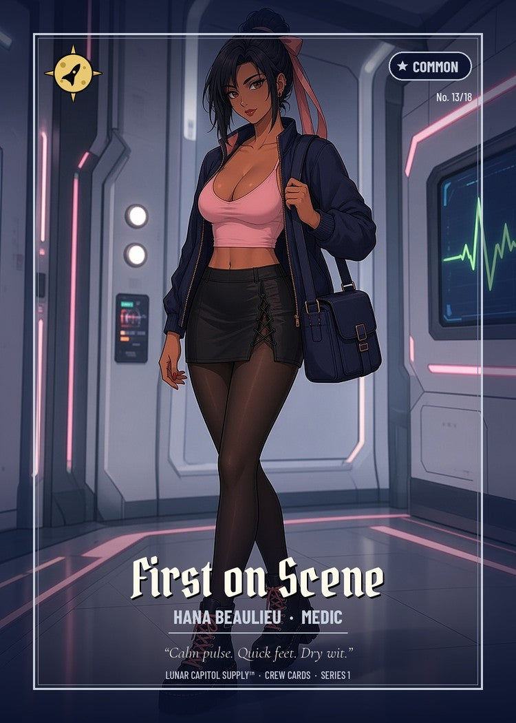 Lunar Crew trading card No. 13 First on Scene: Hana Beaulieu, Medic