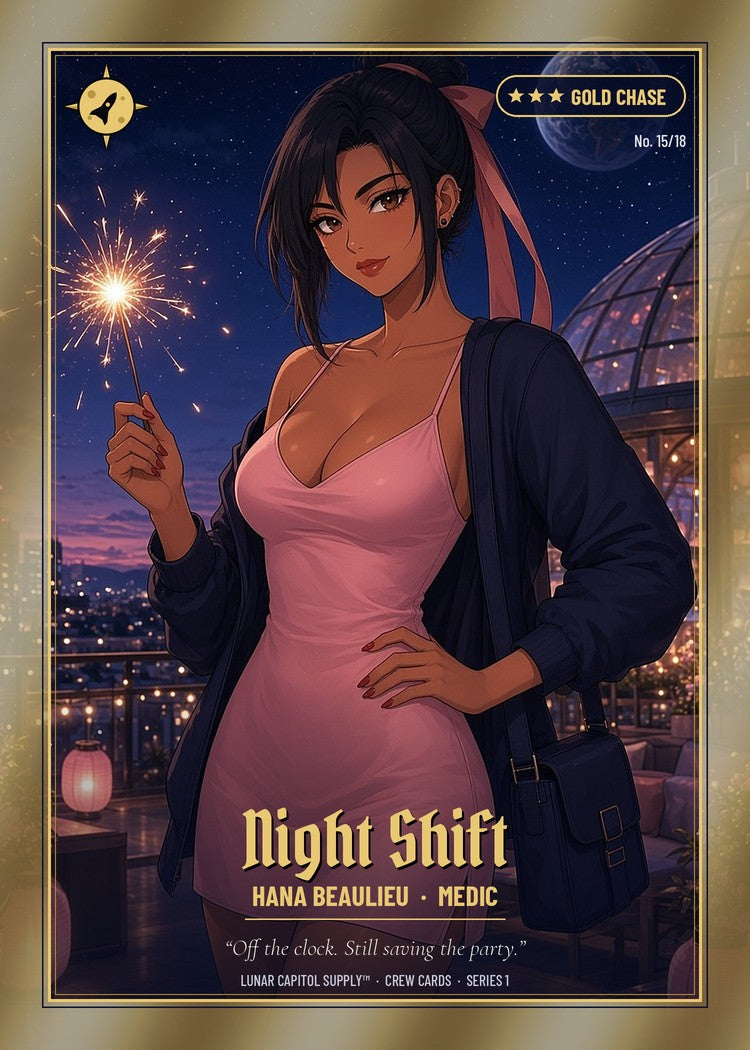 Lunar Crew trading card No. 15 Night Shift: Hana Beaulieu, Medic