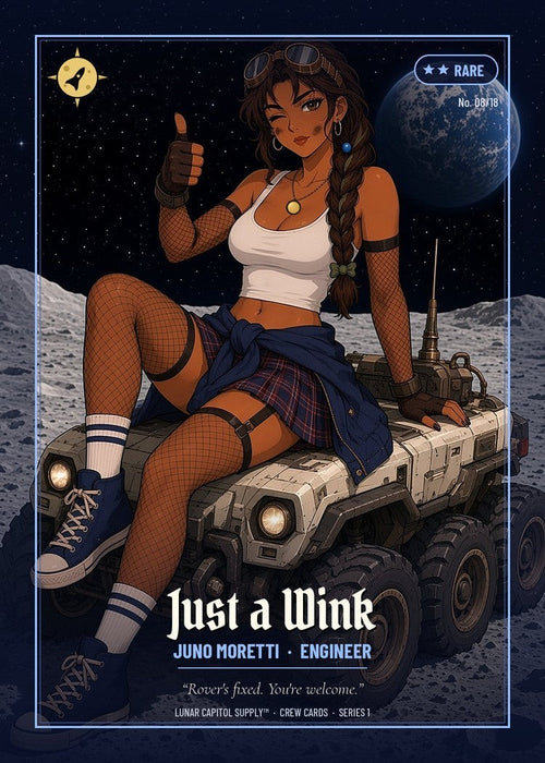 Crew card front: Juno Moretti, Engineer — Just a Wink