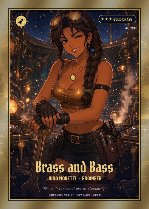 Crew card front: Juno Moretti, Engineer — Brass and Bass